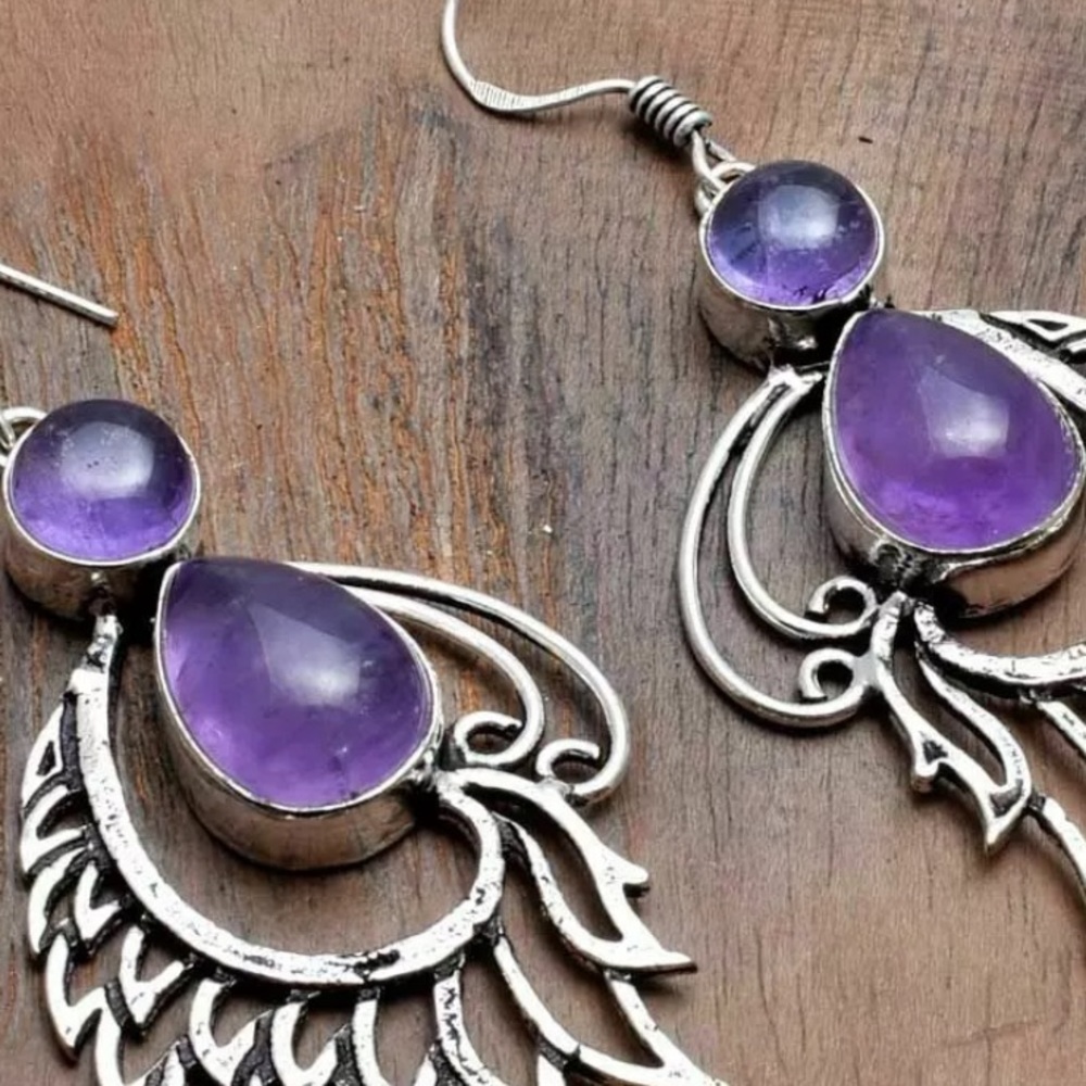 Rose quartz angel wings earrings - Picture 4 of 6